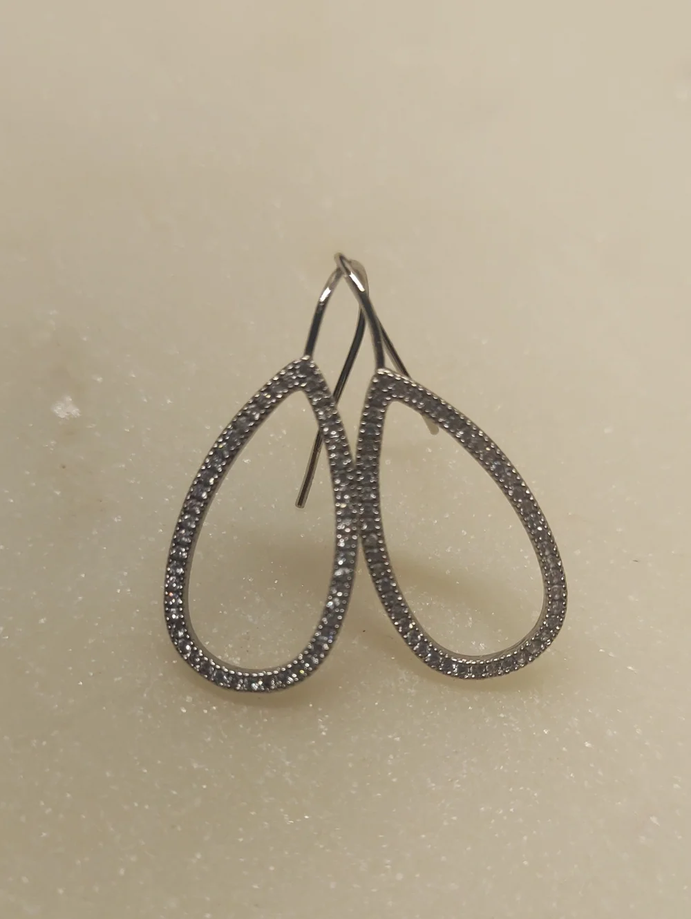 BOGO! NEW! Silver Open Teardrop Pave Crystal French Wire Earrings